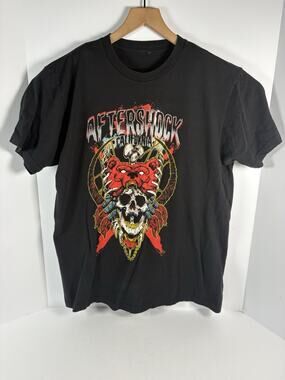 Aftershock 2022 Festival T Shirt Large Black Skull Slipknot KISS MCR Concert Tee